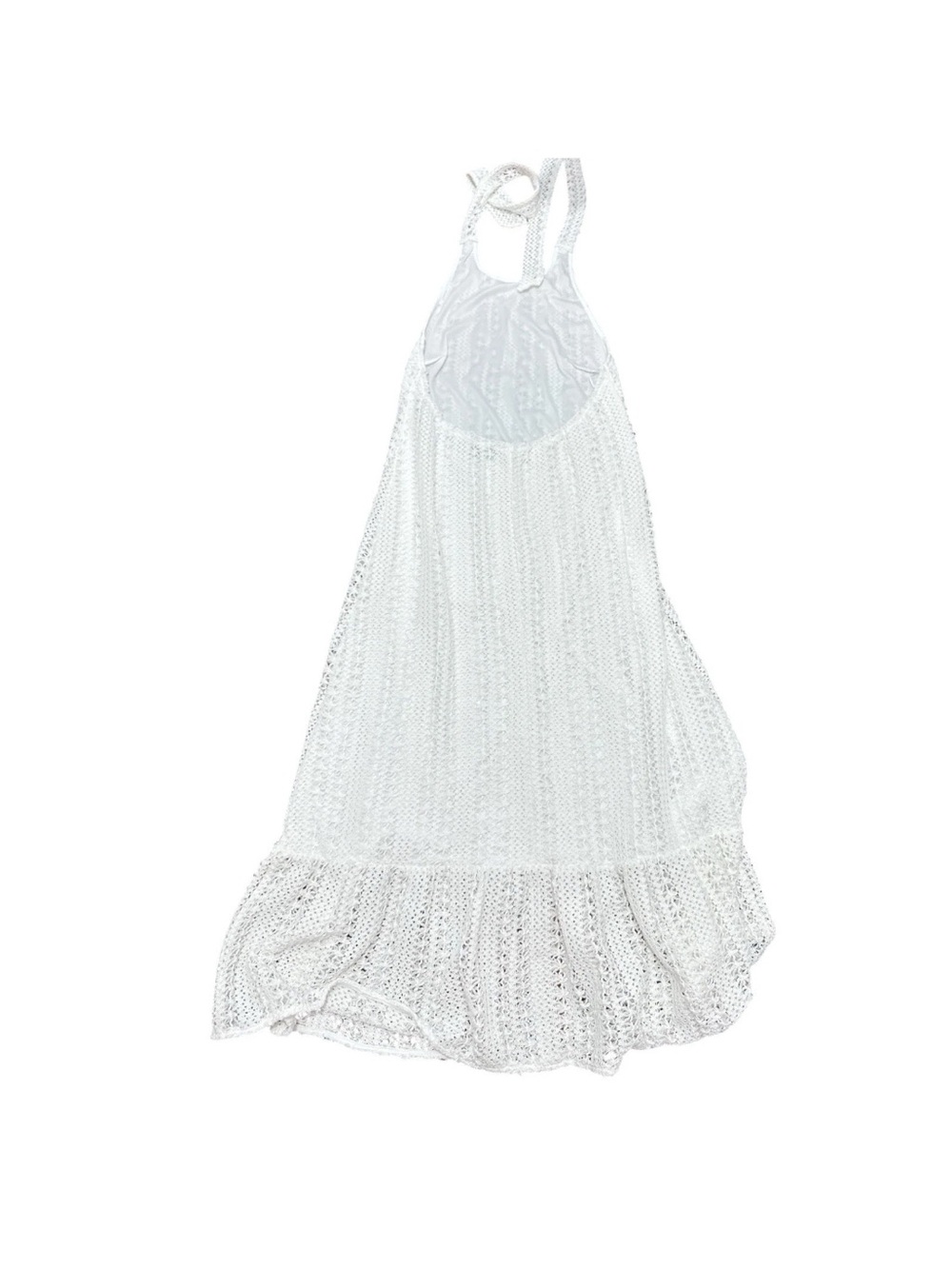 Judith March White Crochet Open Back Lined Halter Maxi Dress Size Large